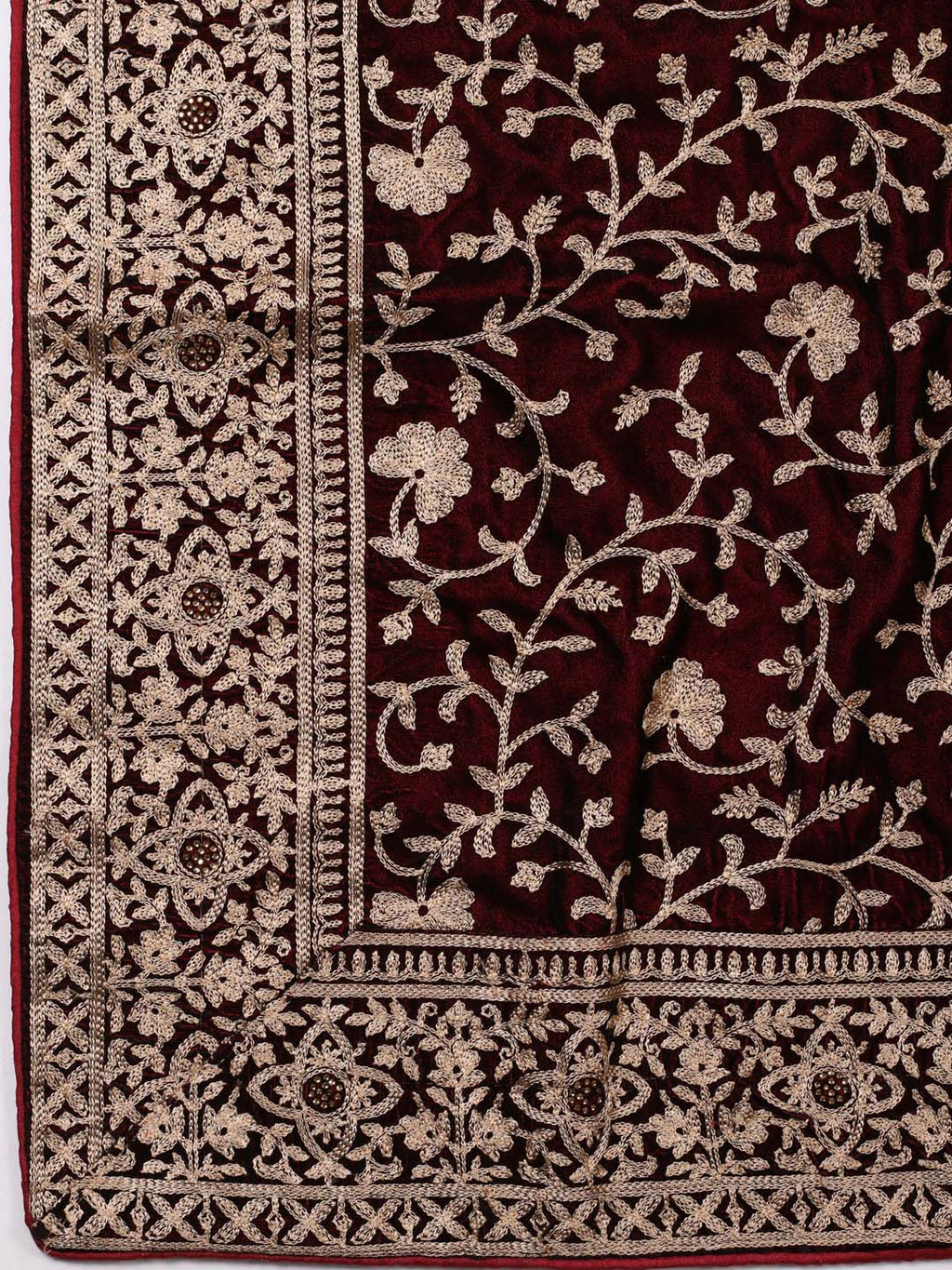 Floral Embroidered Velvet Unstitched Suit Piece With Dupatta
