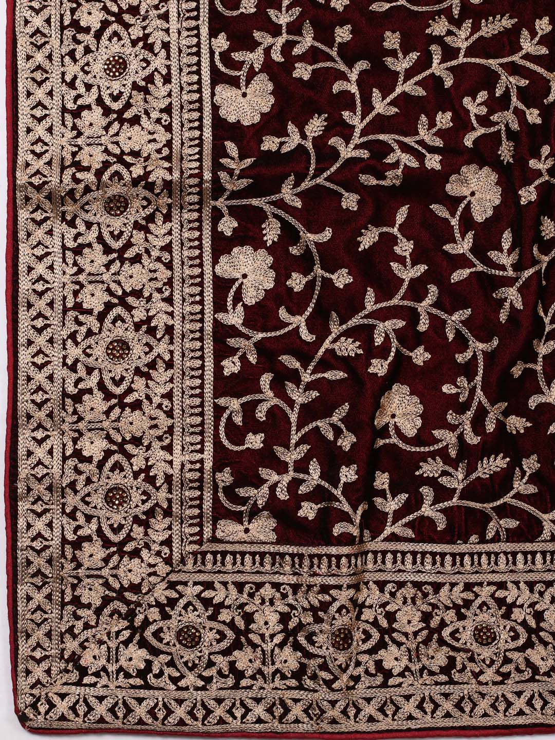Floral Embroidered Velvet Unstitched Suit Piece With Dupatta