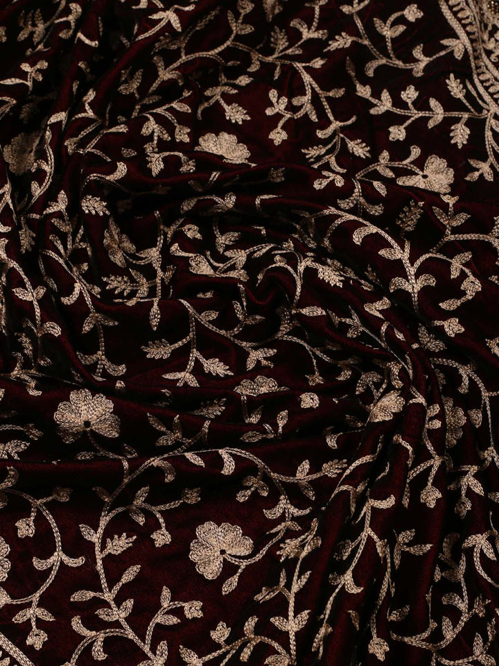 Floral Embroidered Velvet Unstitched Suit Piece With Dupatta
