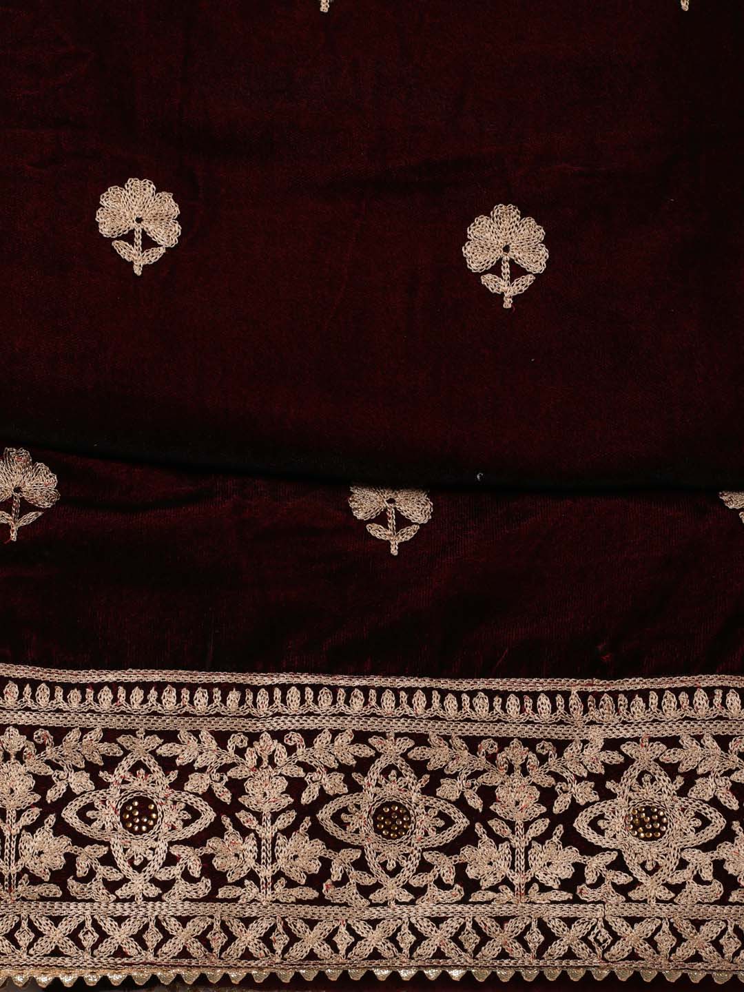 Floral Embroidered Velvet Unstitched Suit Piece With Dupatta