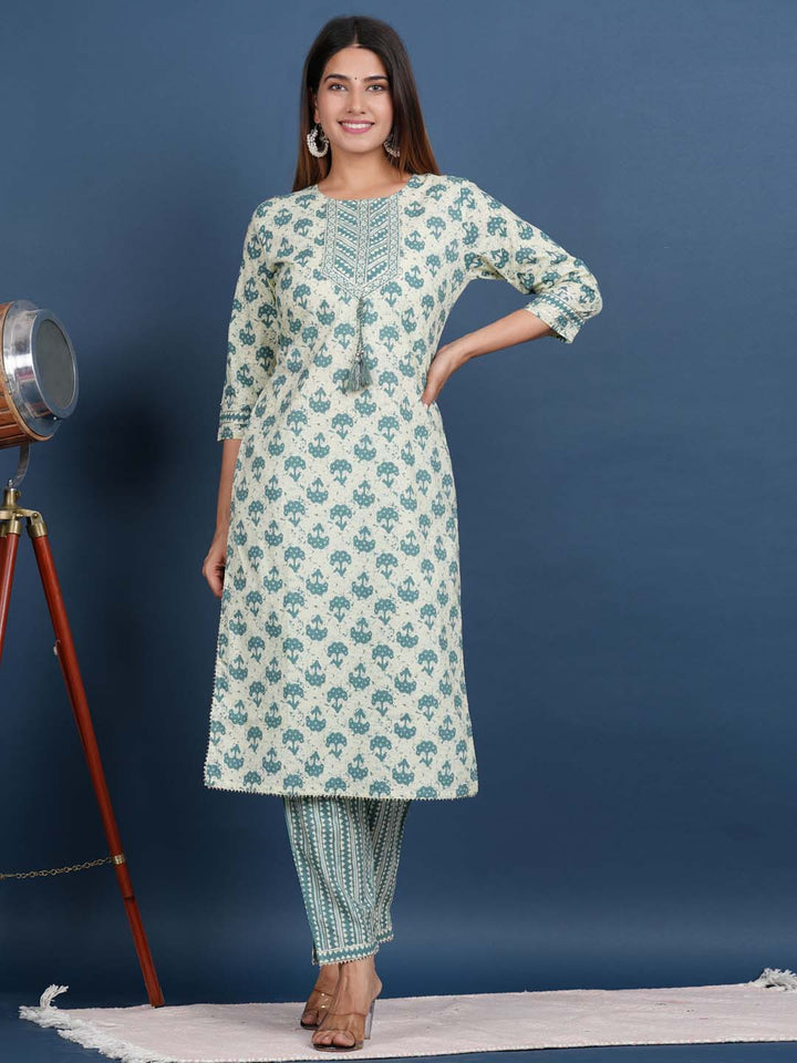 Printed Cotton Kurta With Pants