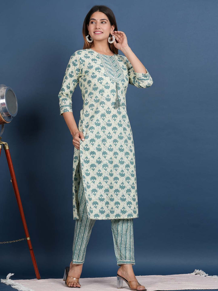 Printed Cotton Kurta With Pants
