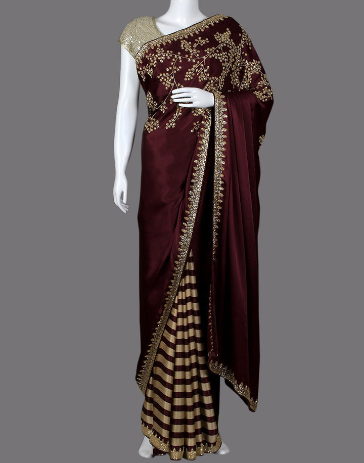 Embroidered Satin Saree