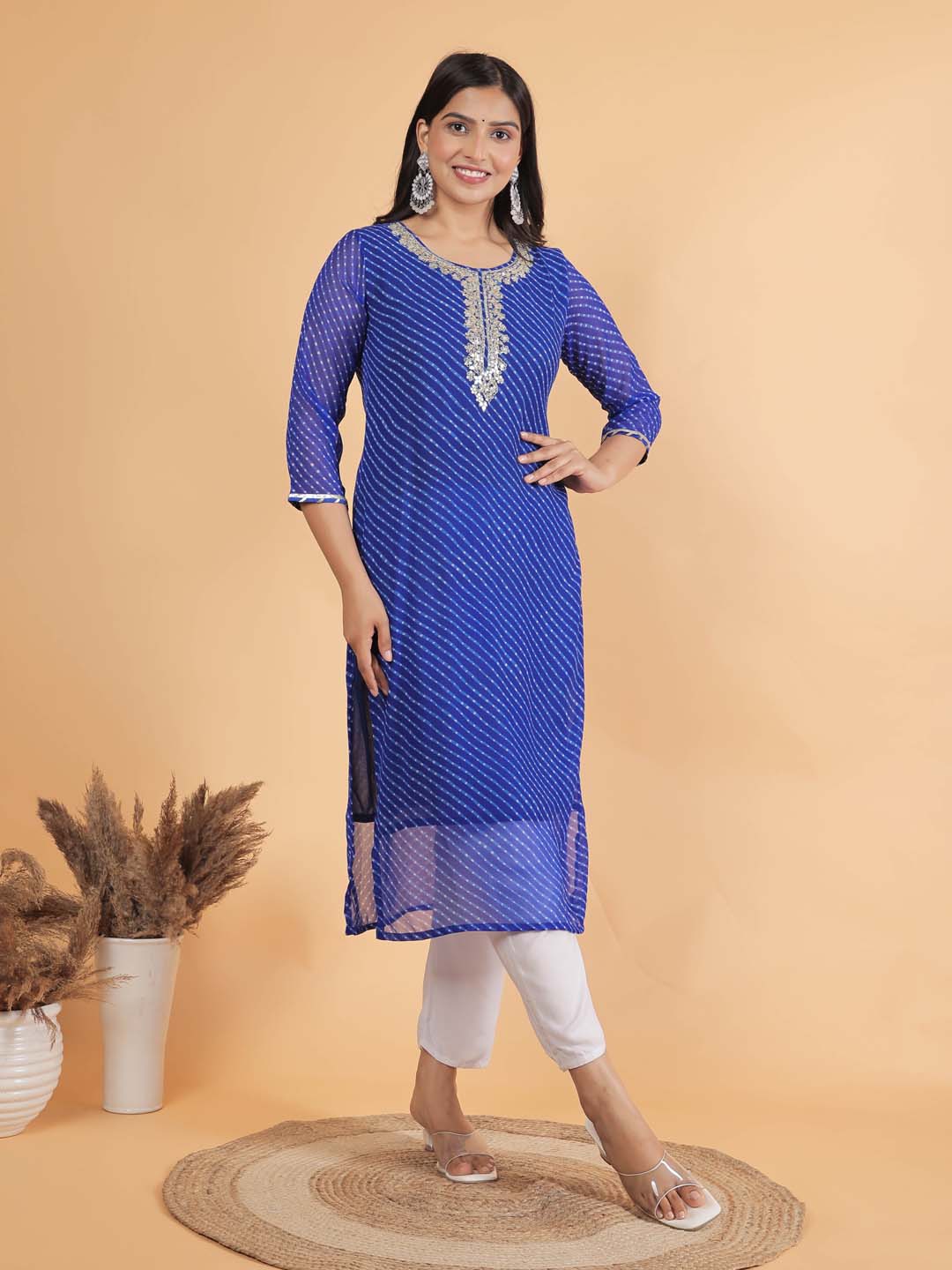 Leheriya Printed Georgette Kurta