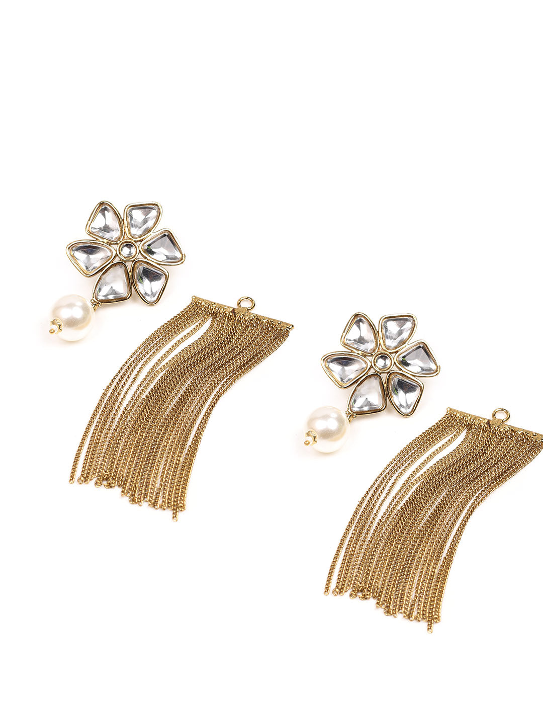 Golden &amp; White Polki Drop &amp; Dangler Earrings