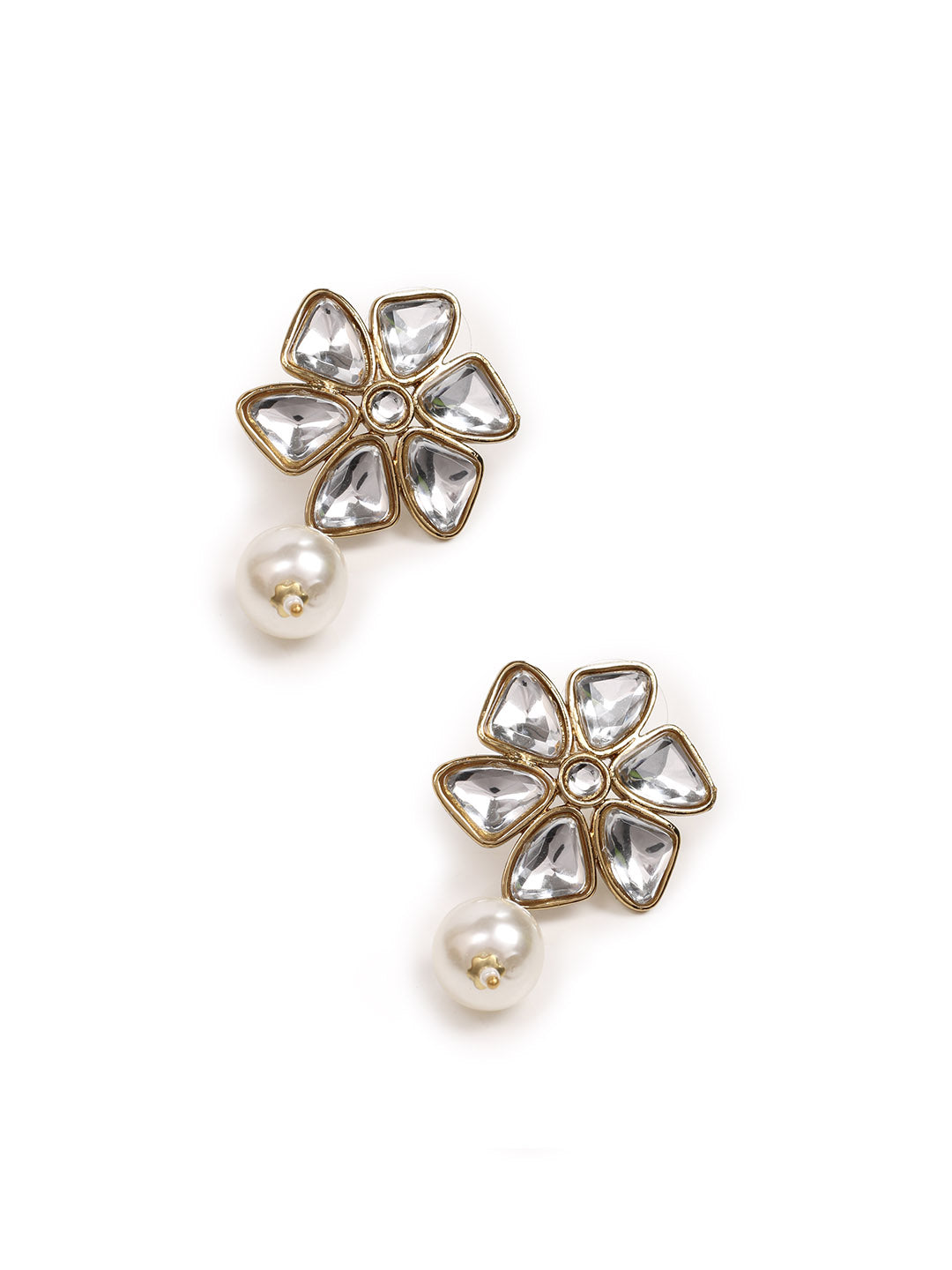 Golden &amp; White Polki Drop &amp; Dangler Earrings