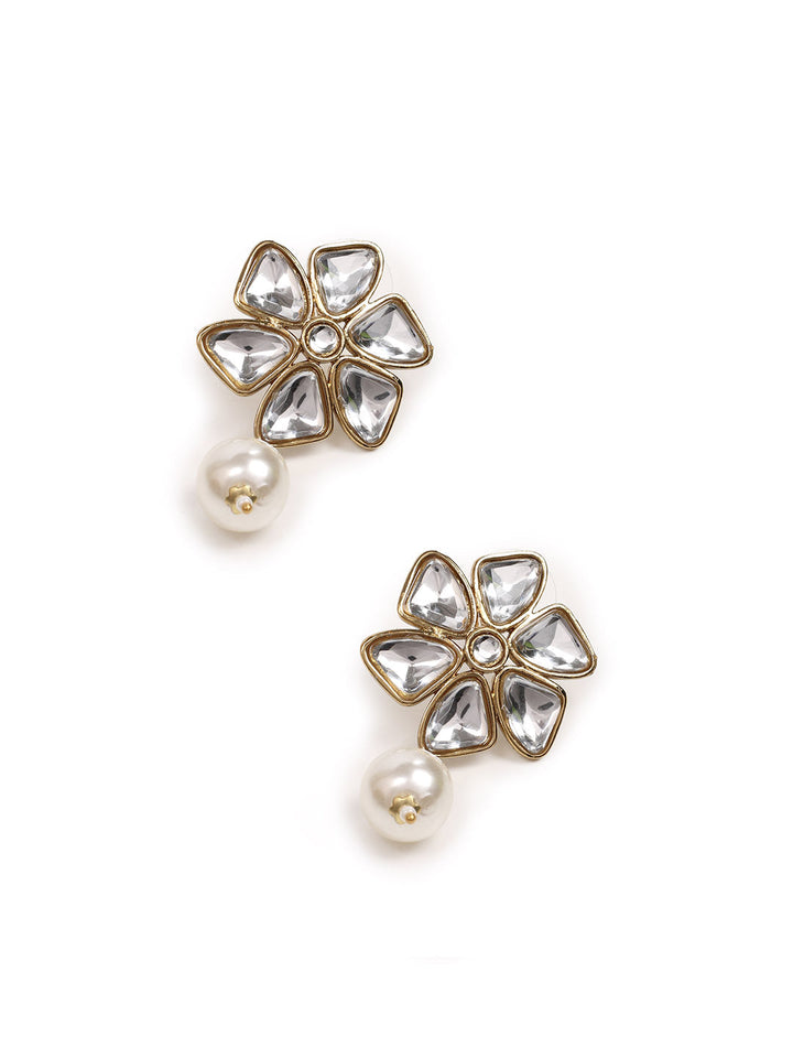 Golden &amp; White Polki Drop &amp; Dangler Earrings