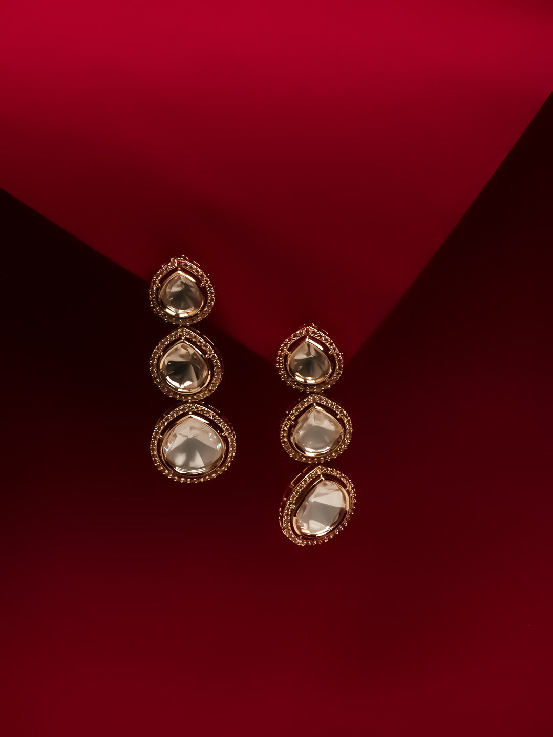 Golden &amp; White Kundan Drop Earrings