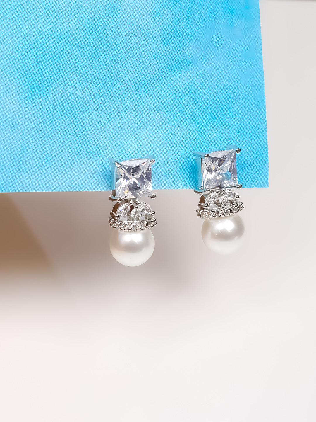 Silver AD &amp; Pearl Stud Earrings