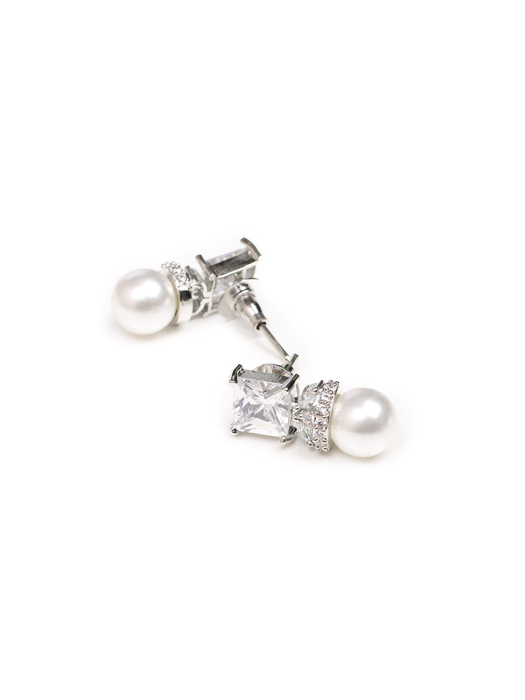 Silver AD &amp; Pearl Stud Earrings