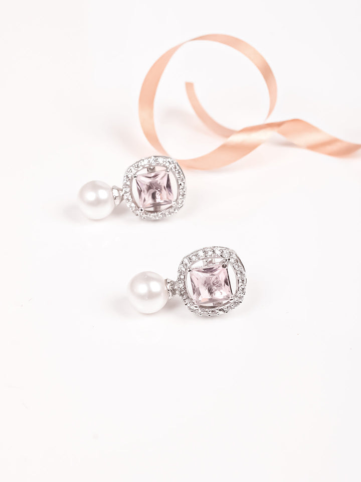 Silver AD &amp; Pearl Stud Earrings