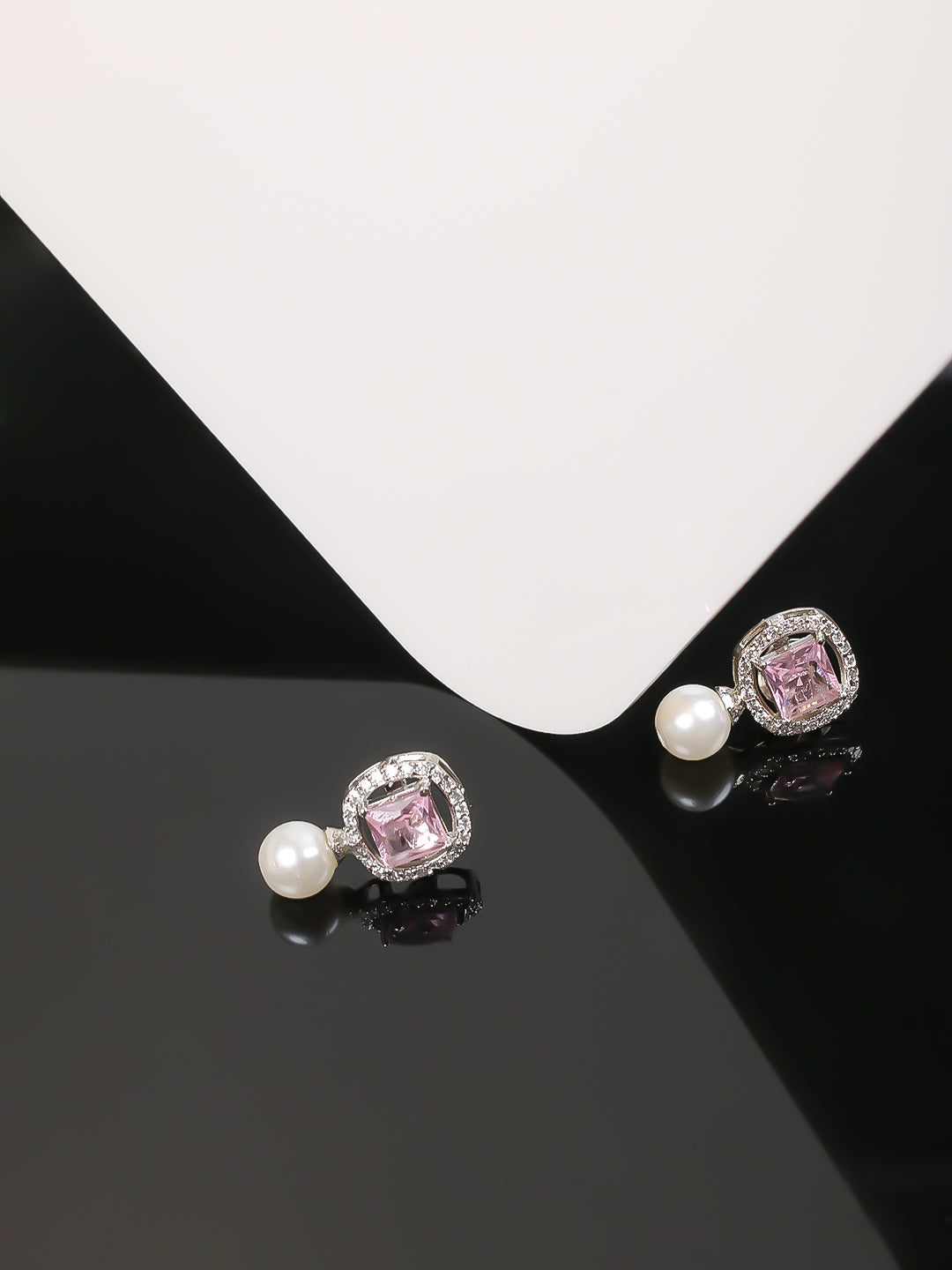 Silver AD &amp; Pearl Stud Earrings