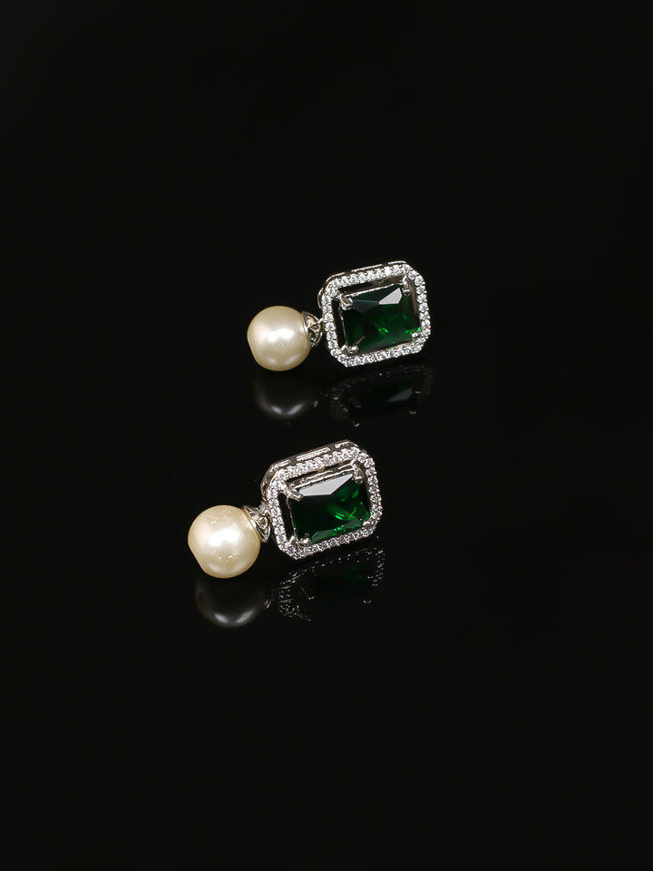 Silver AD &amp; Pearl Stud Earrings