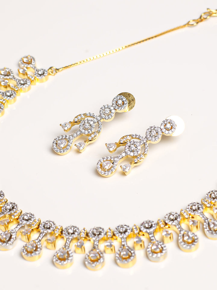Golden AD Necklace Set With Earrings