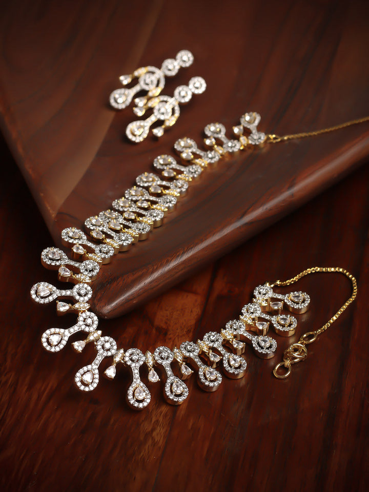 Golden AD Necklace Set With Earrings