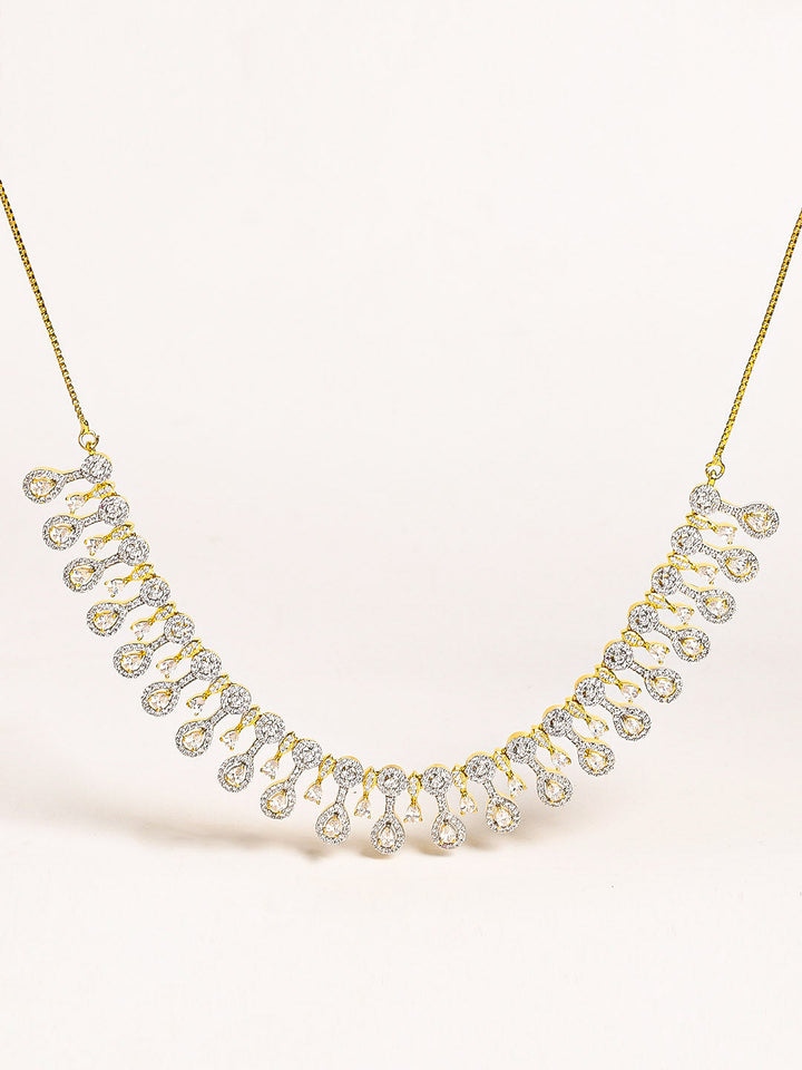 Golden AD Necklace Set With Earrings