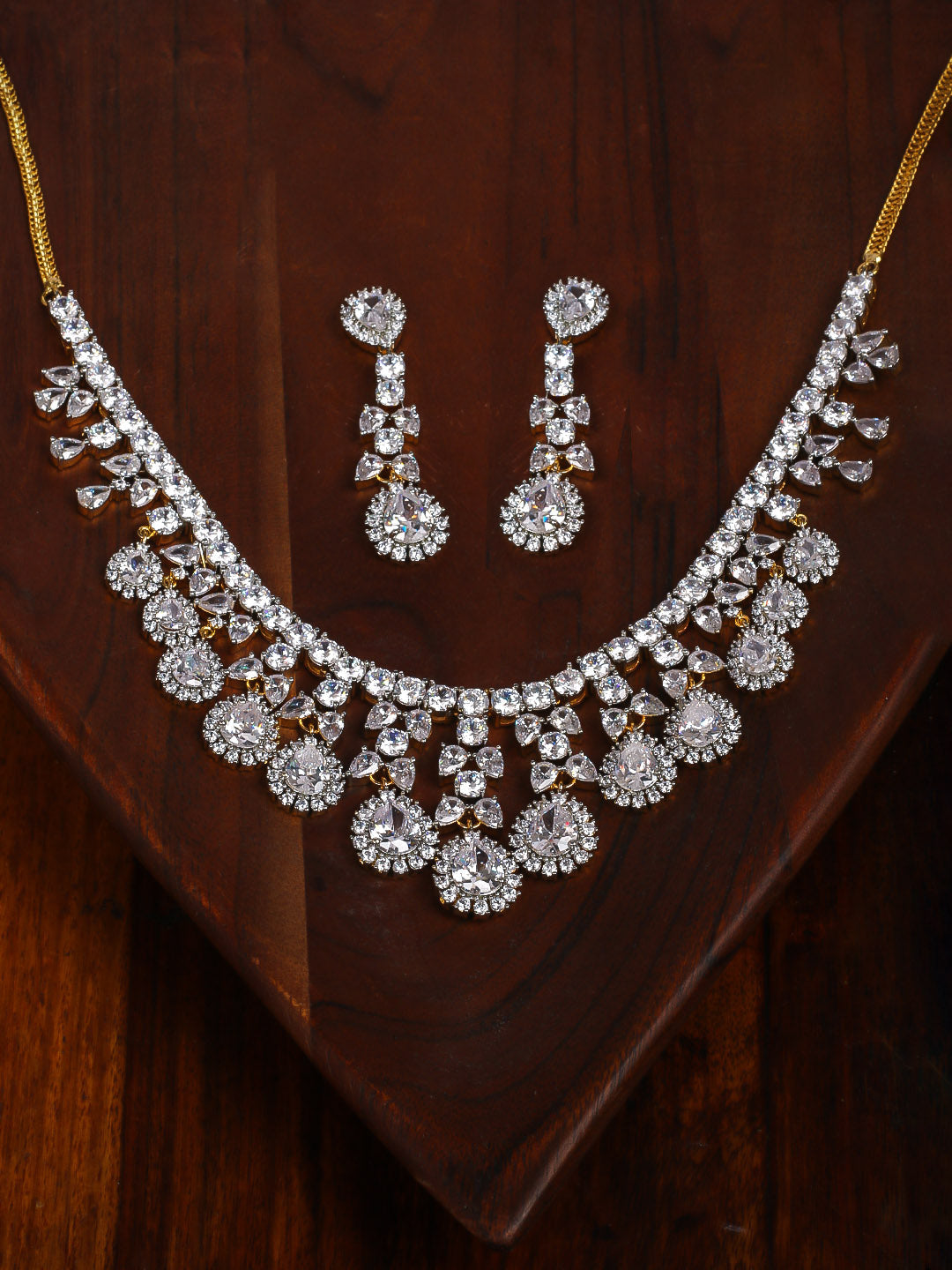 Golden AD Necklace Set With Earrings