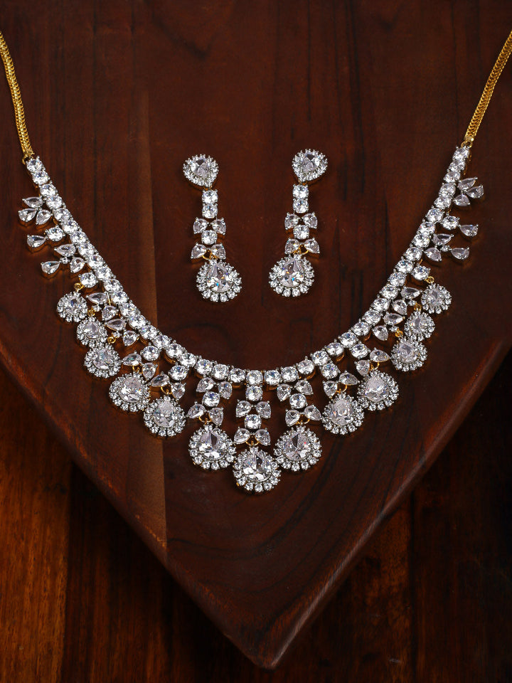 Golden AD Necklace Set With Earrings