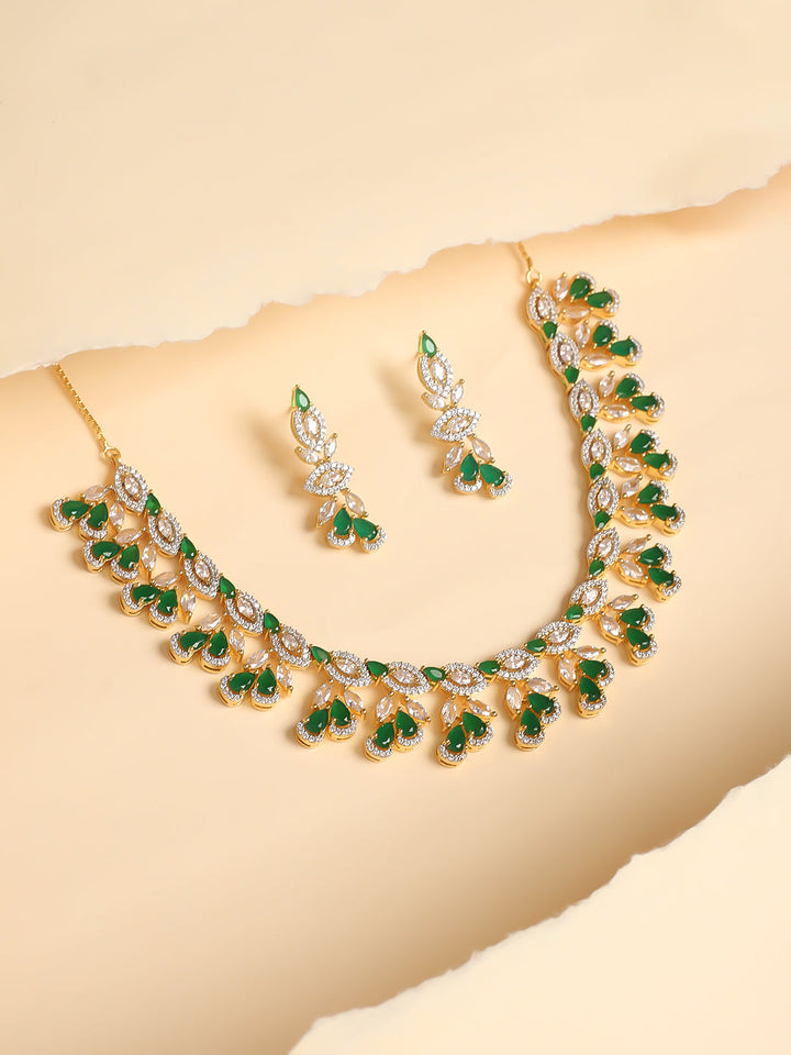 Golden AD Necklace Set With Earrings