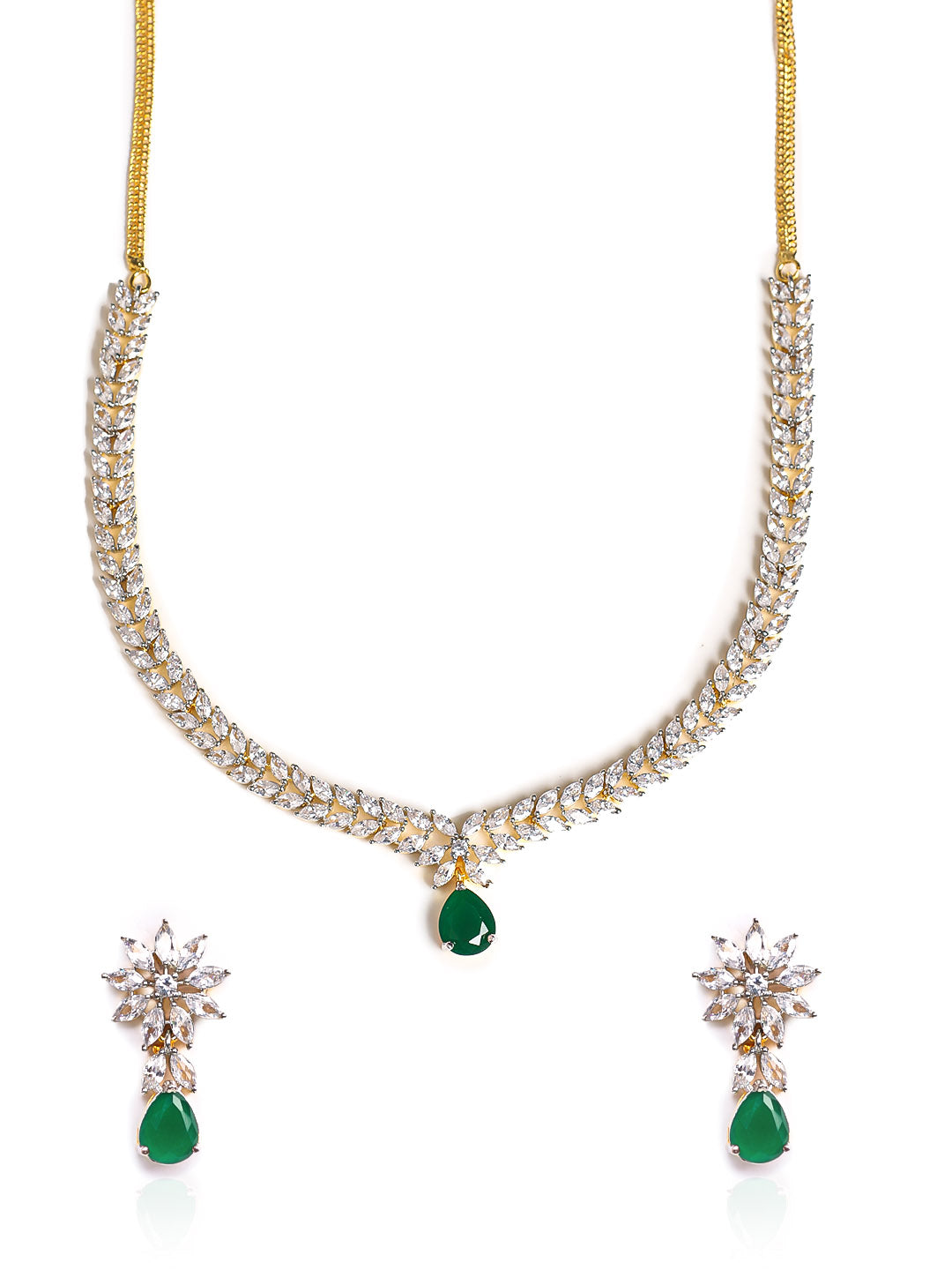 Golden AD Necklace Set With Earrings