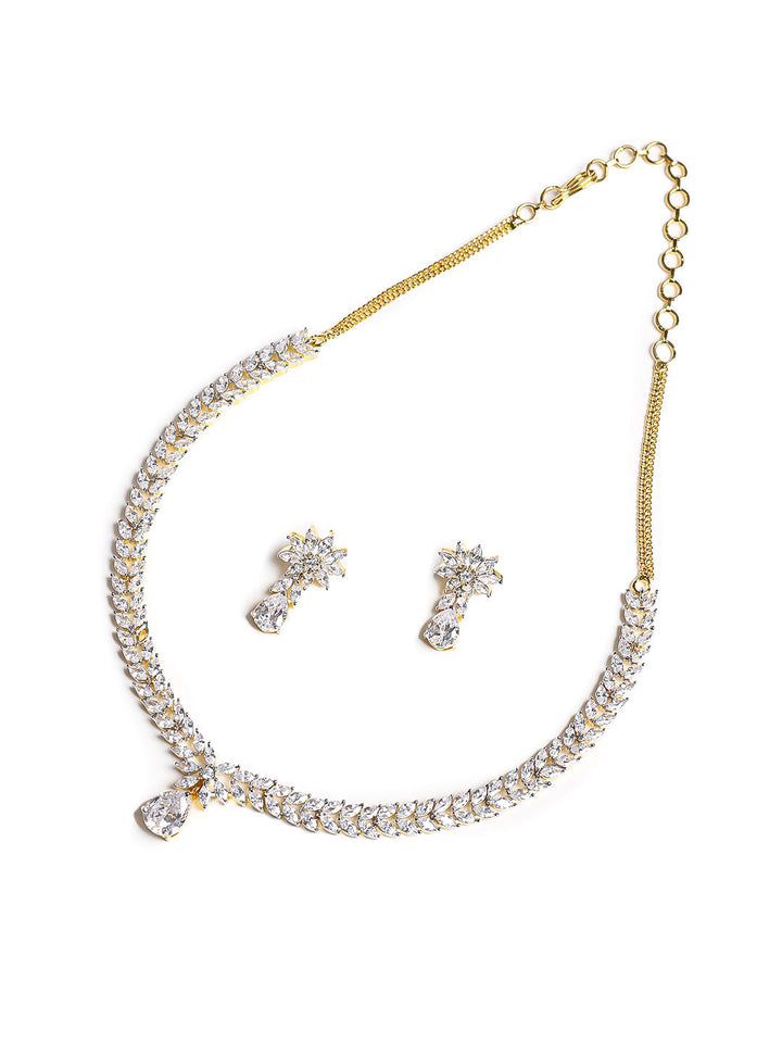 Golden AD Necklace Set With Earrings