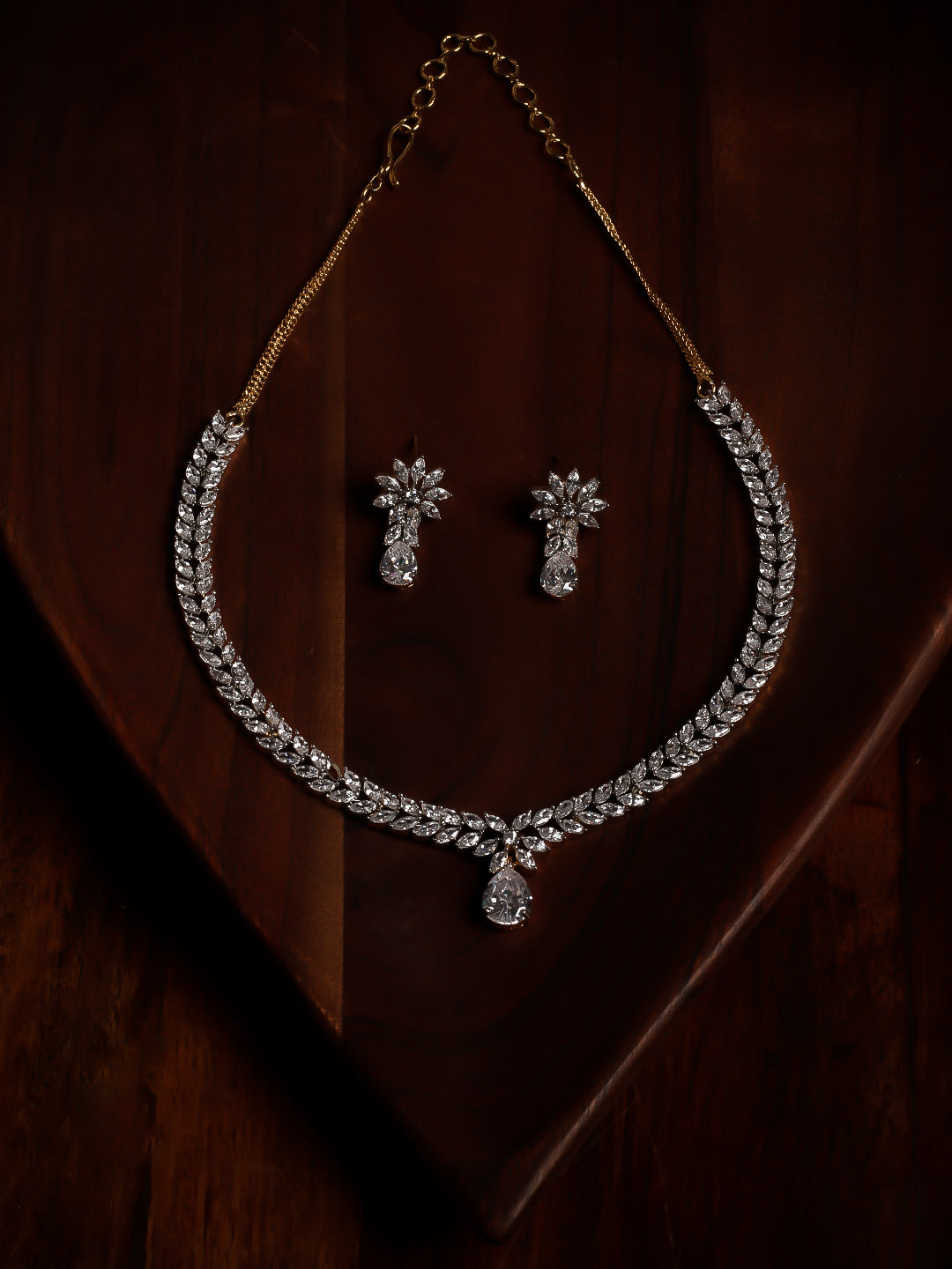 Golden AD Necklace Set With Earrings