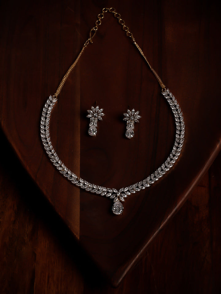 Golden AD Necklace Set With Earrings