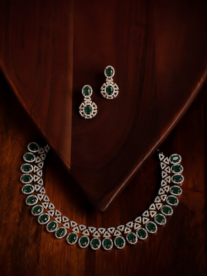 Golden AD Necklace Set With Earrings