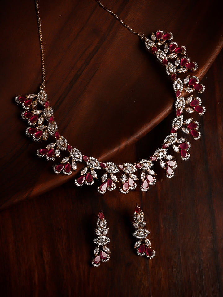 Golden AD Necklace Set With Earrings