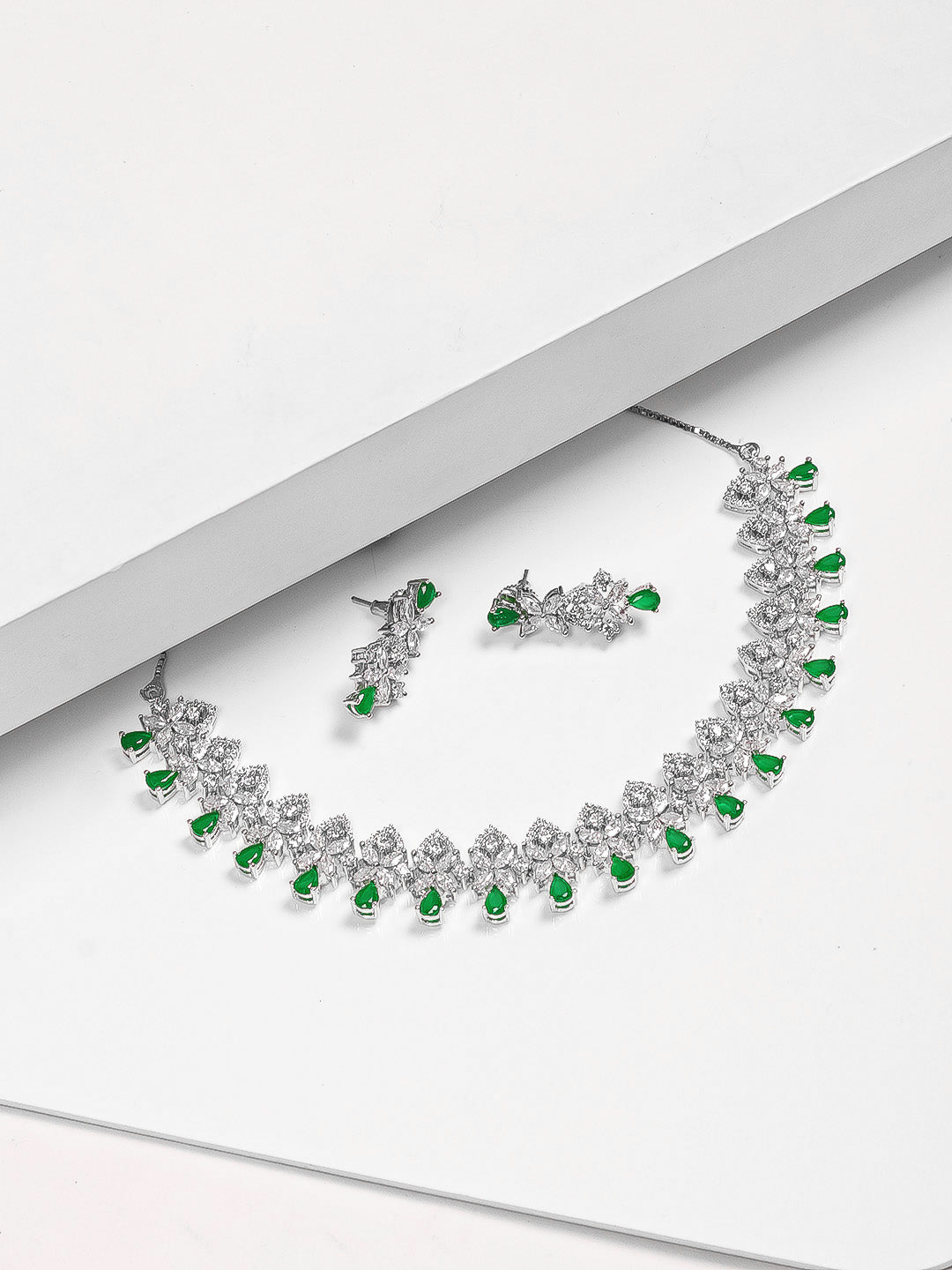 Silver AD Necklace Set With Earrings