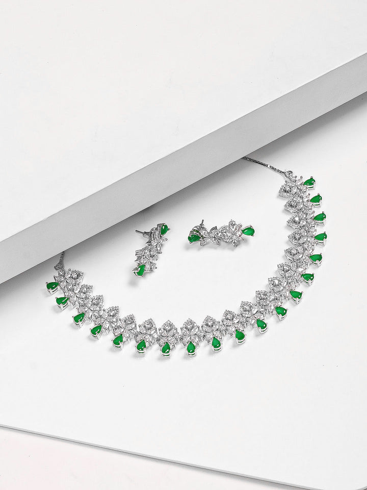 Silver AD Necklace Set With Earrings