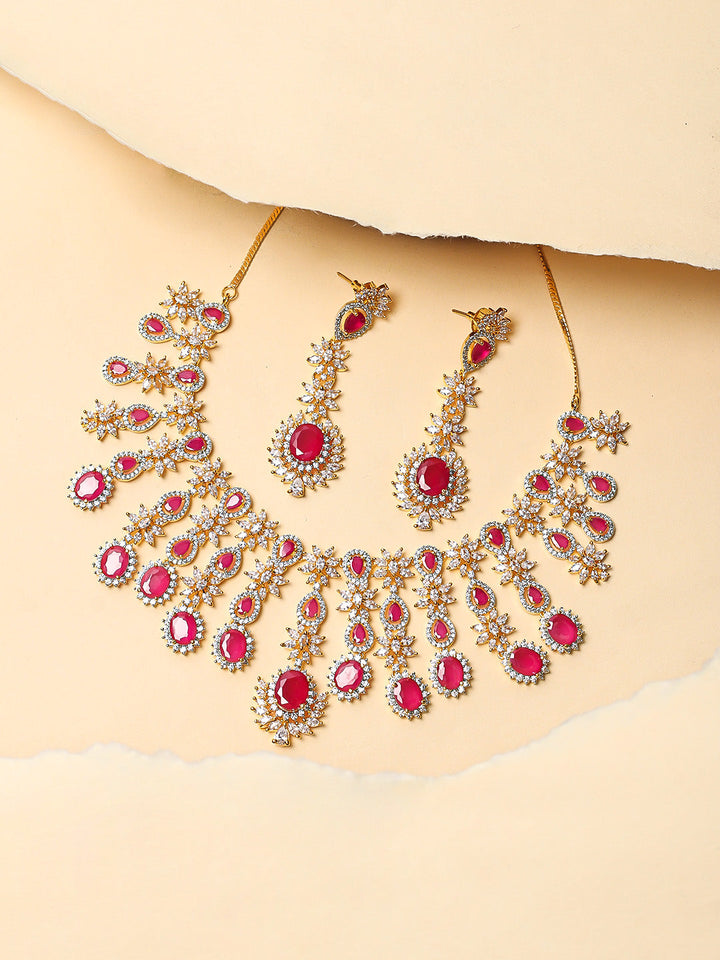 Golden AD Necklace Set With Earrings