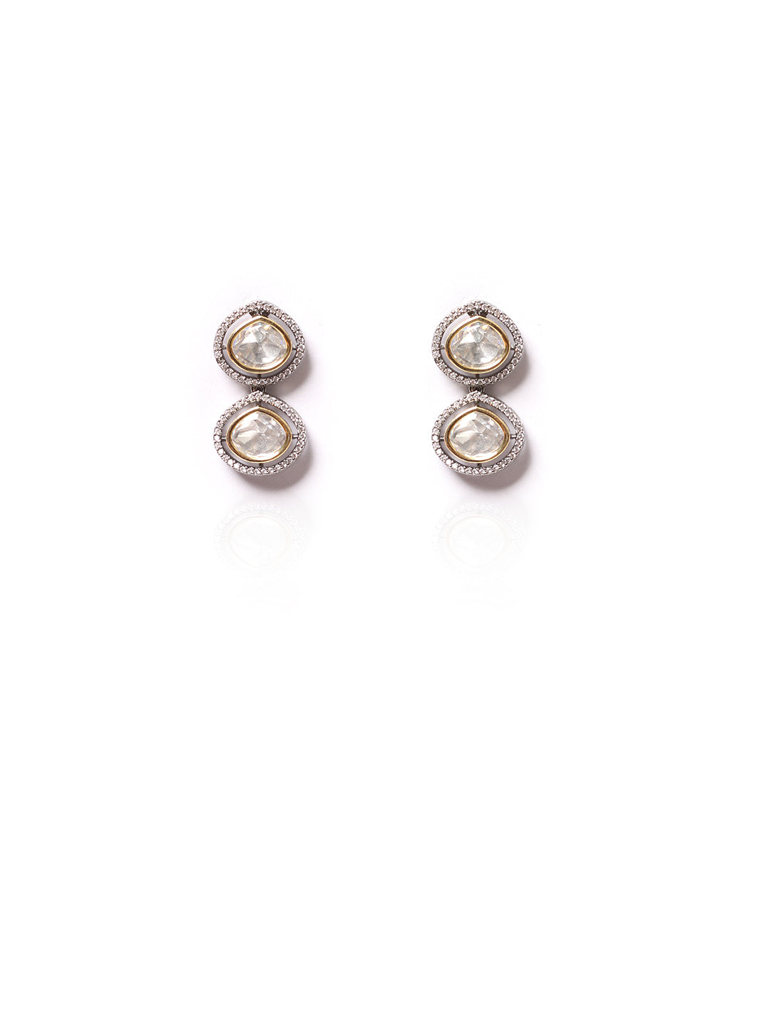 Silver &amp; White Kundan Necklace Set With Earrings