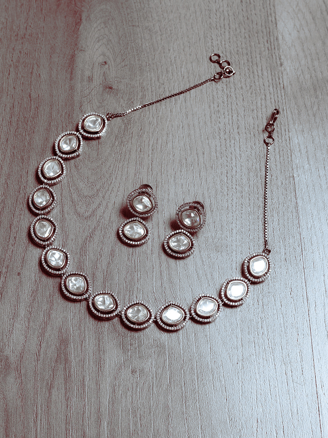 Silver &amp; White Kundan Necklace Set With Earrings