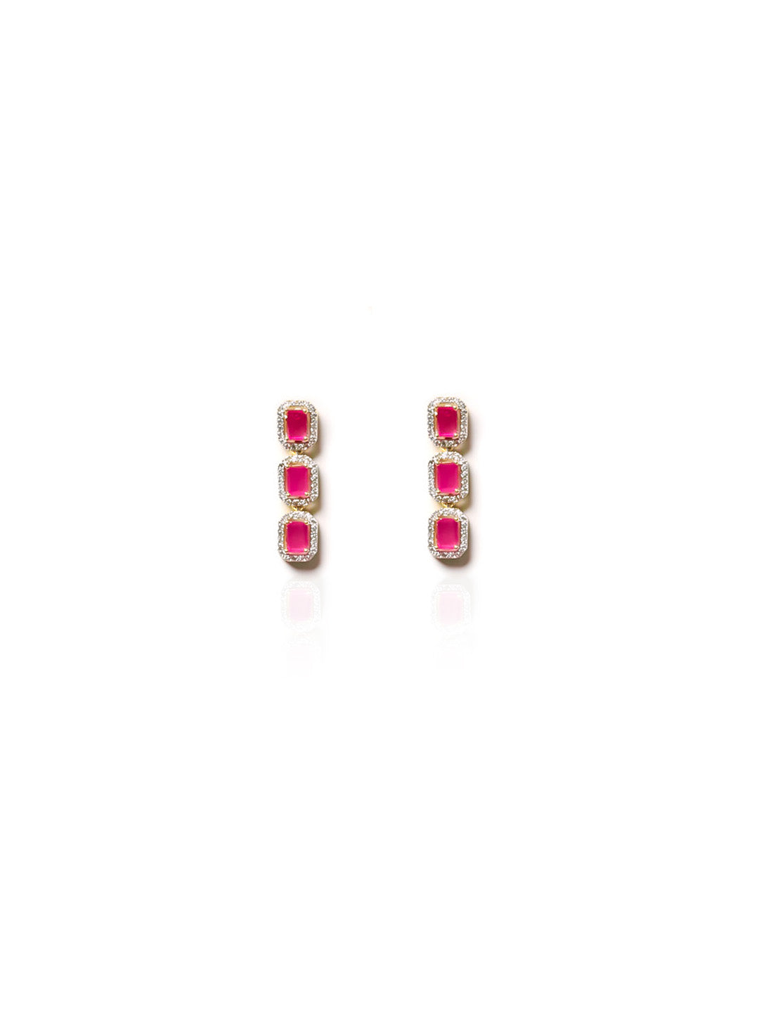 Golden &amp; Pink AD Necklace Set With Earrings