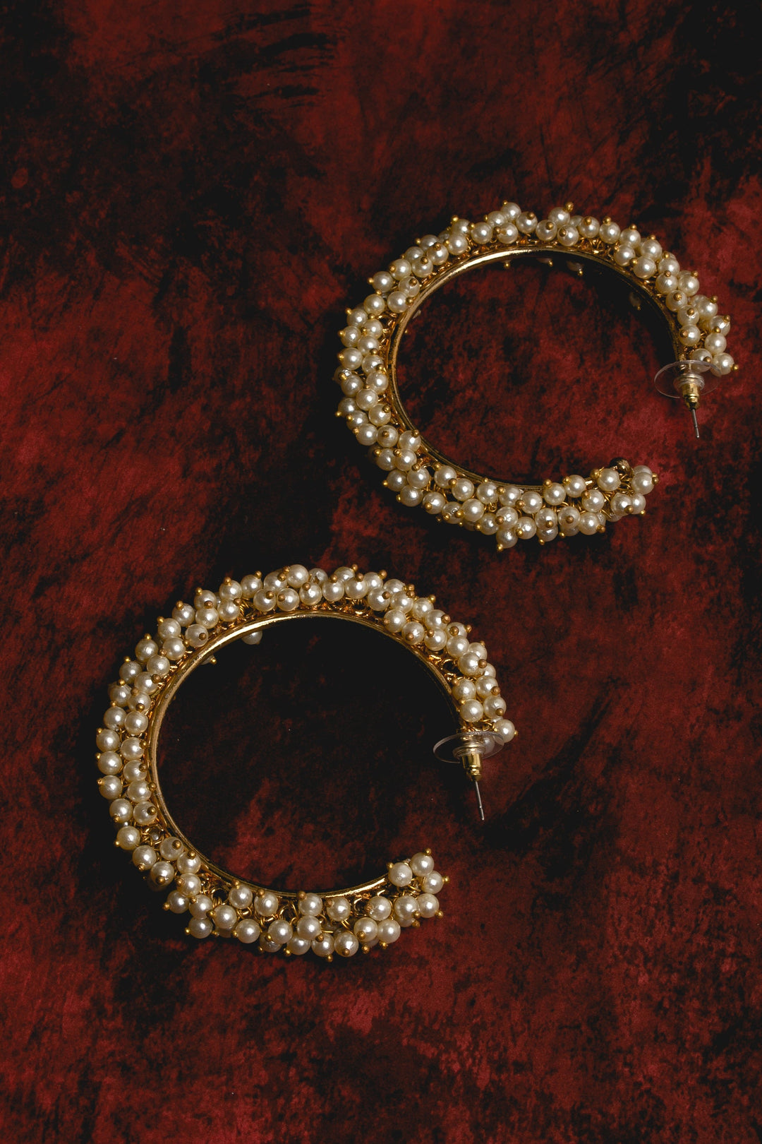Golden &amp; White Pearl Hoop Earrings