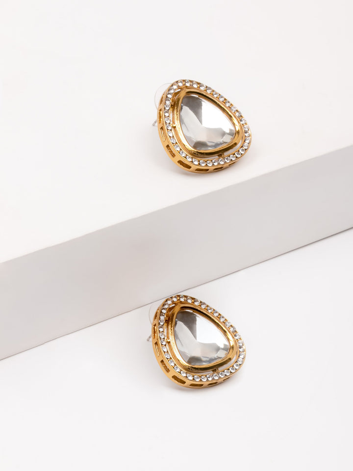 Golden &amp; White Kundan Stud Earrings