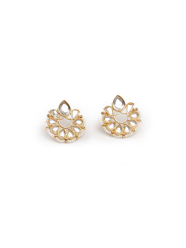 Golden &amp; White Polki Stud Earrings