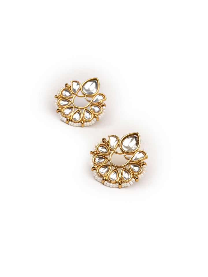 Golden &amp; White Polki Stud Earrings