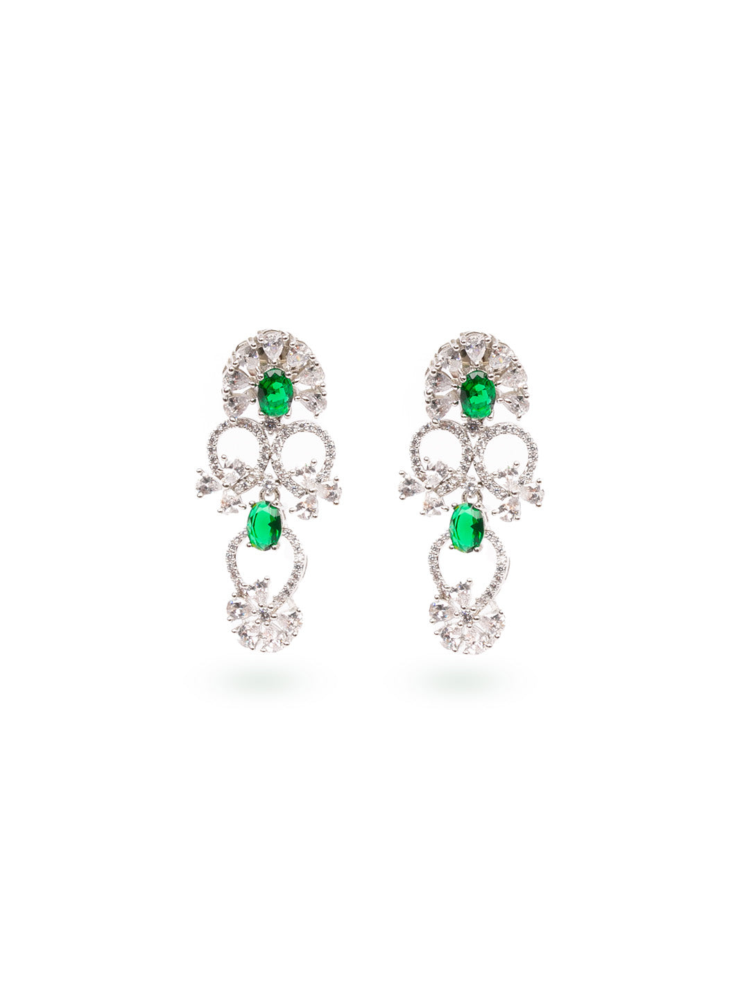 Silver &amp; Green Ad Necklace Set With Earrings