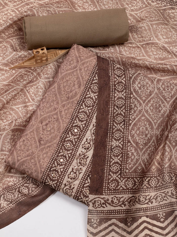 Printed Chanderi Unstitched Suit Piece With Dupatta
