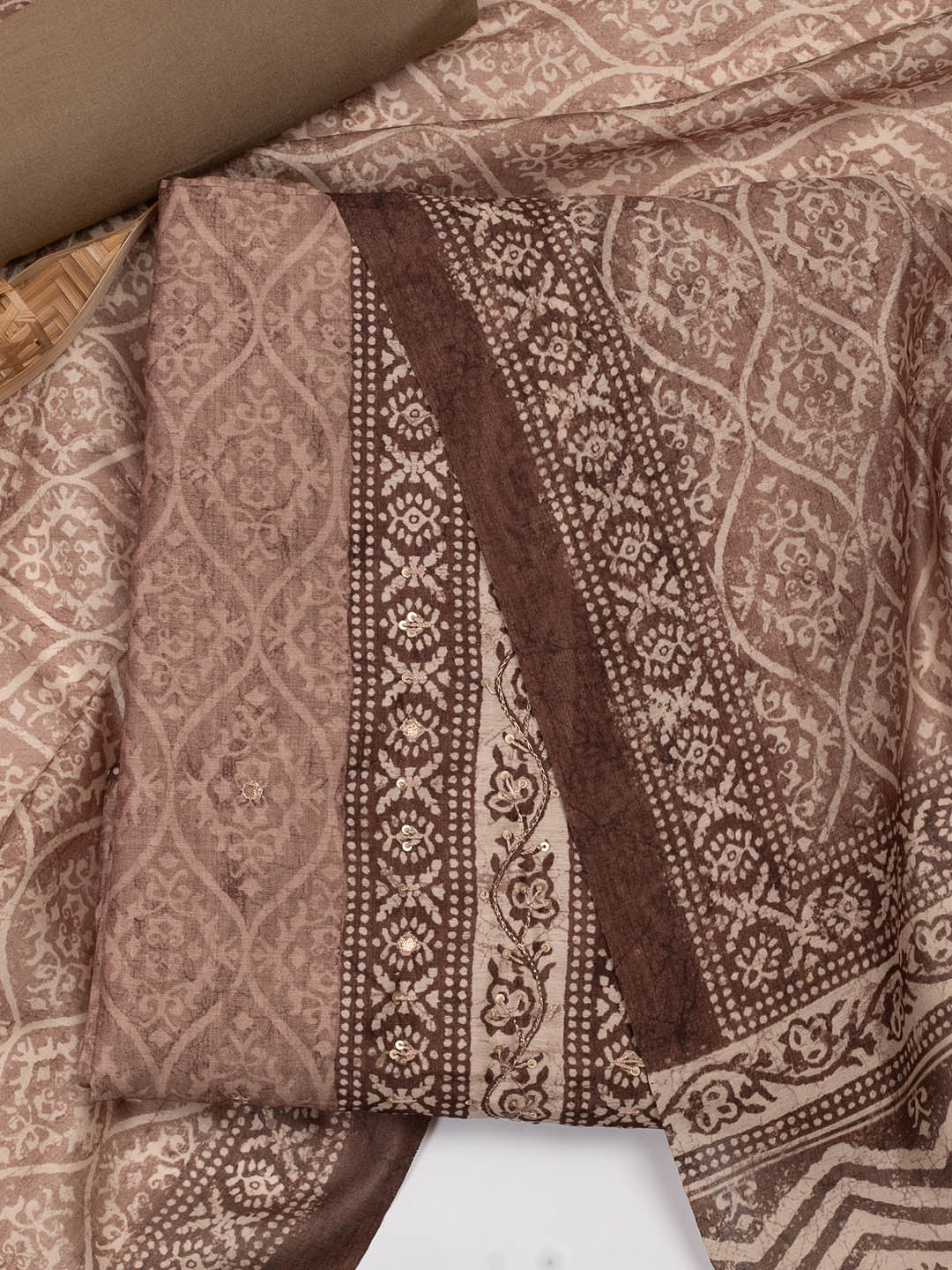 Printed Chanderi Unstitched Suit Piece With Dupatta