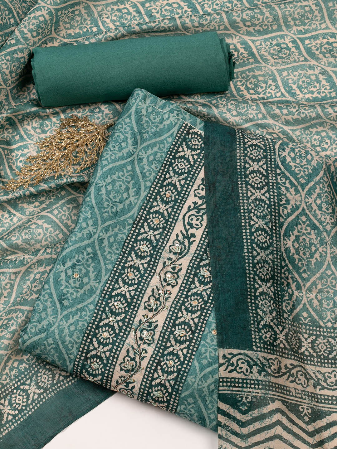 Printed Chanderi Unstitched Suit Piece With Dupatta
