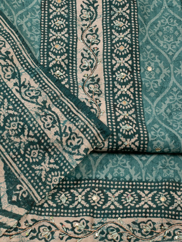 Printed Chanderi Unstitched Suit Piece With Dupatta