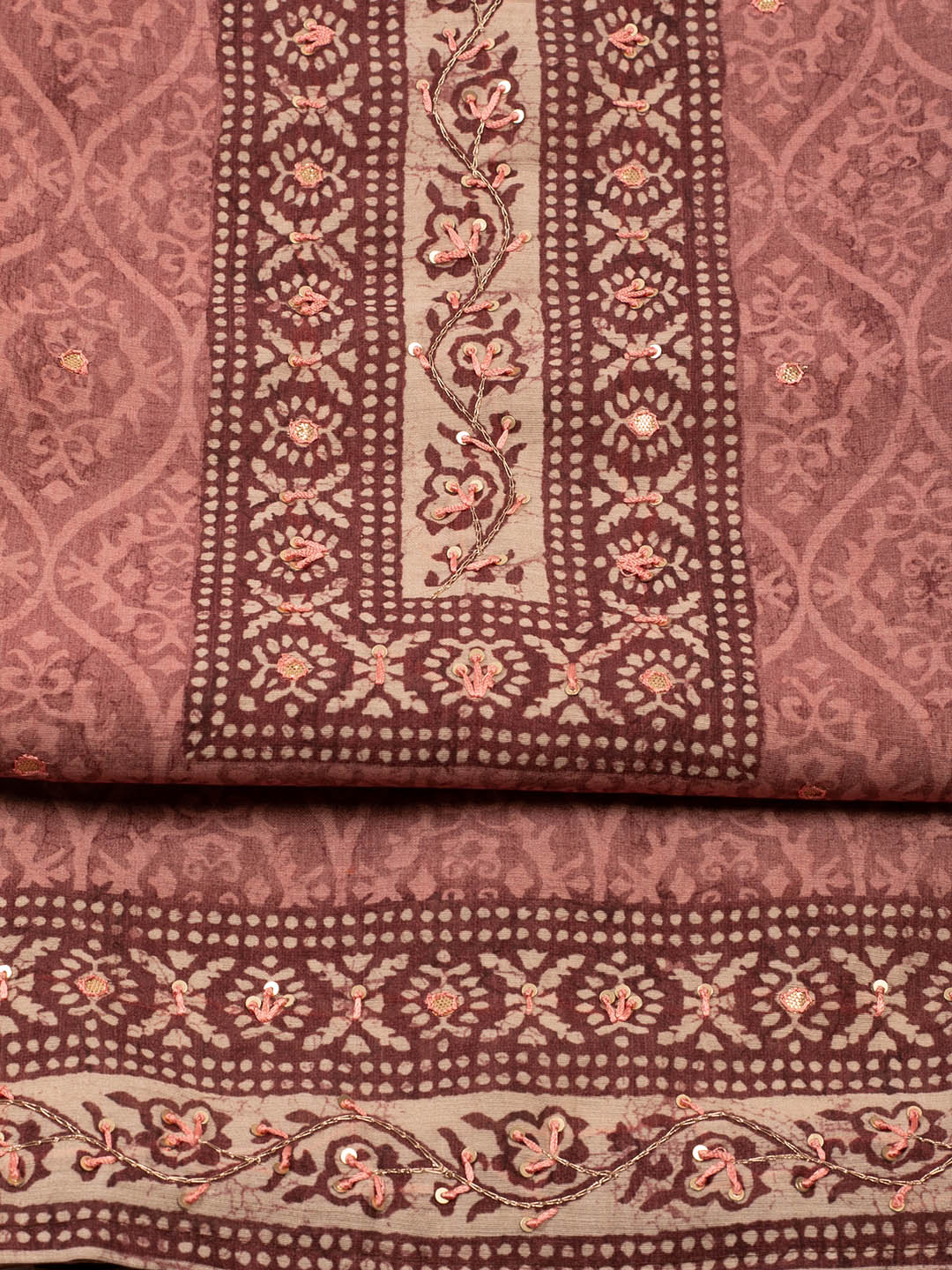 Printed Chanderi Unstitched Suit Piece With Dupatta