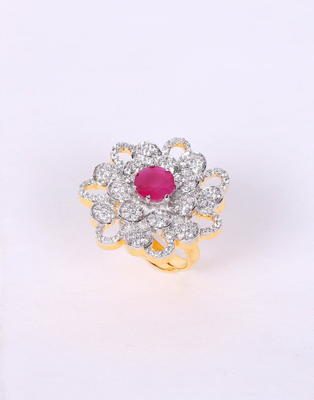 Floral Red Stone Adjustable Ring