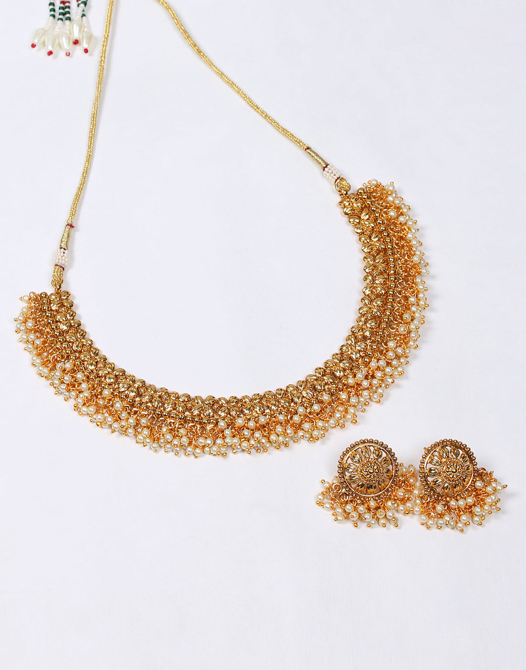 Traditional Gold Tone Jewellery Set with White Pearl