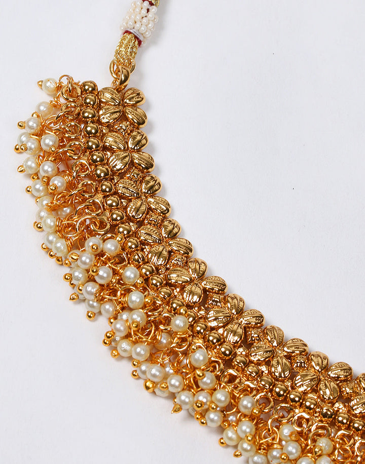 Traditional Gold Tone Jewellery Set with White Pearl