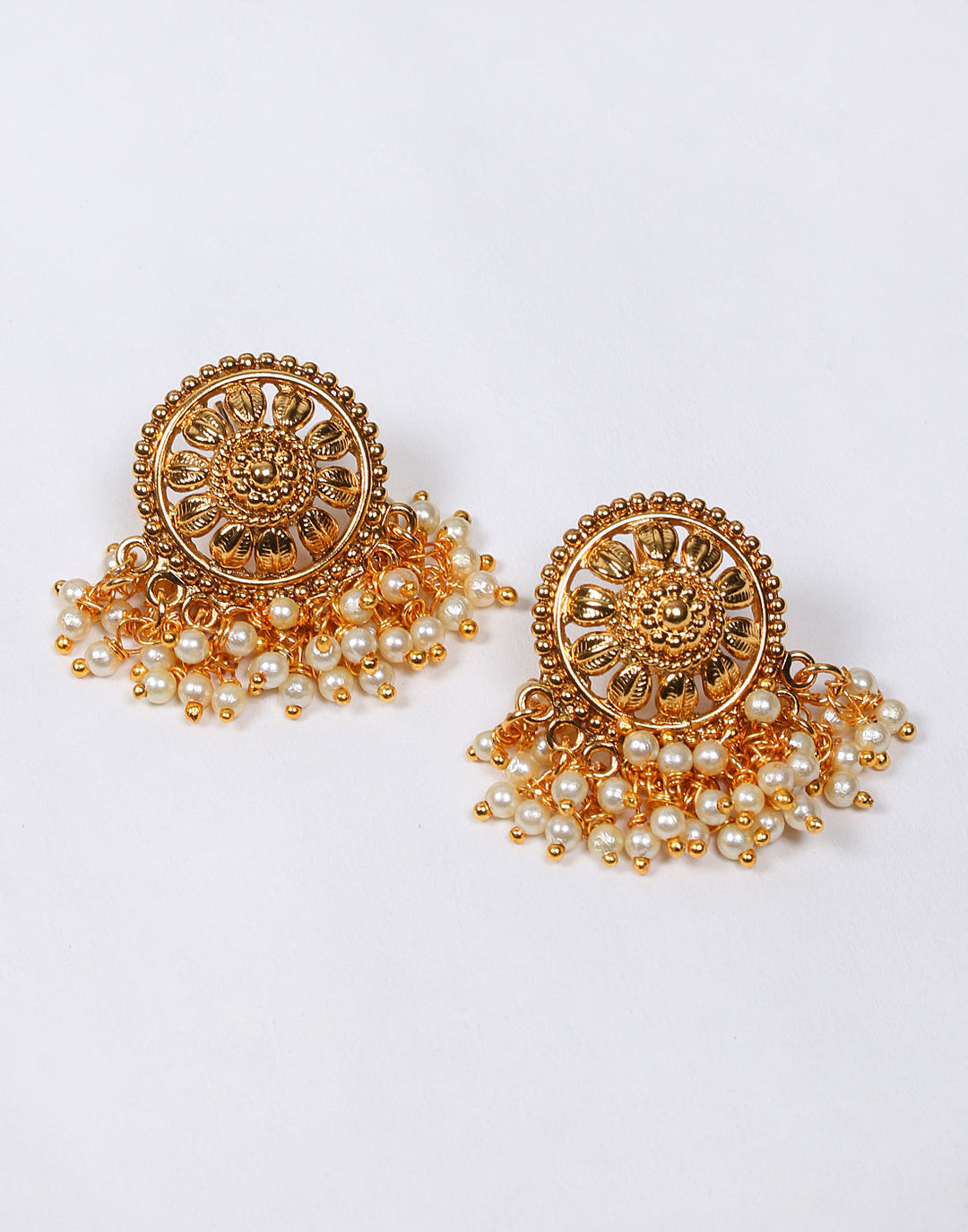 Traditional Gold Tone Jewellery Set with White Pearl
