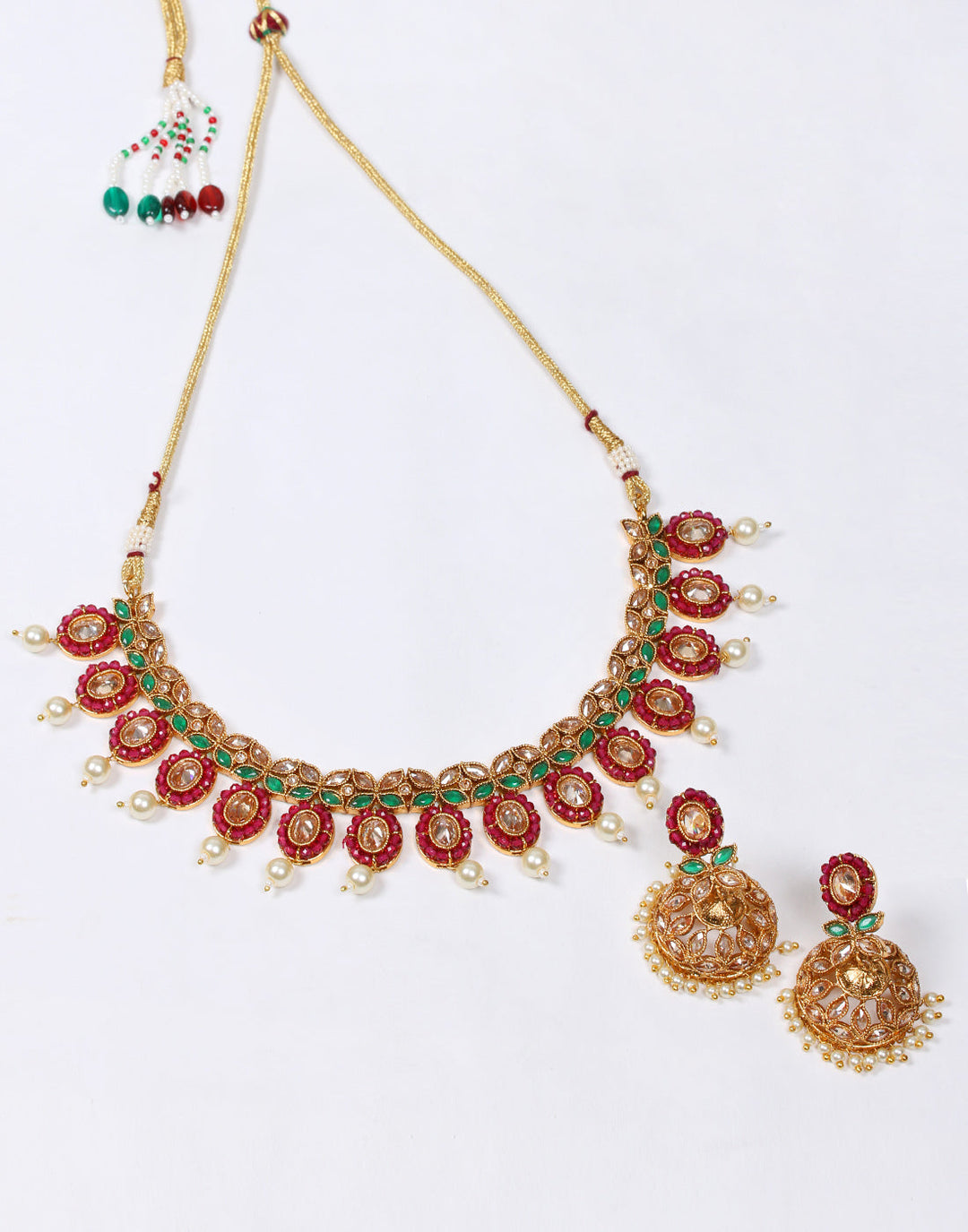 Coloured Stone With Jhumki Necklace Set